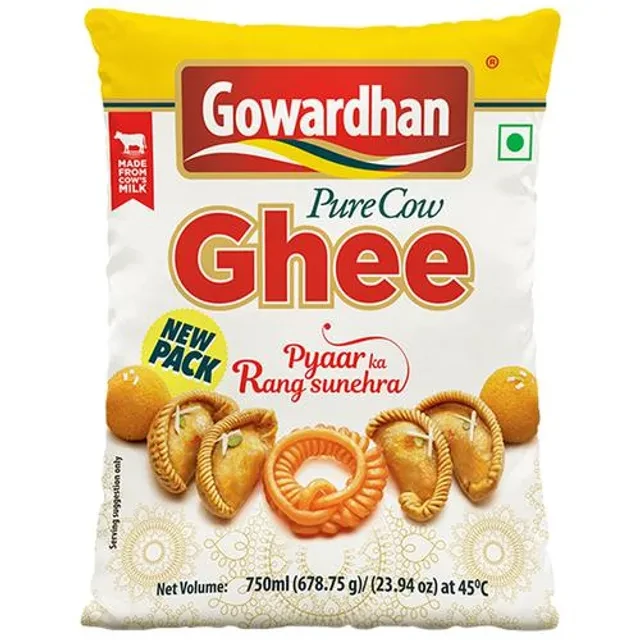 Gowardhan Pure Cow Ghee - Premium Quality, Rich In Vitamins, 750 ml Pouch-1.webp